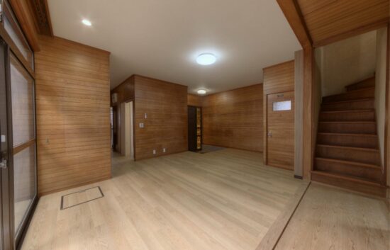 A large open hall in a 1970s Japanese home